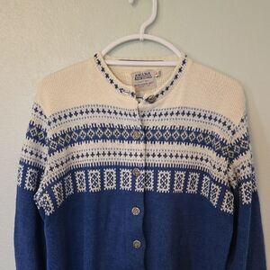 Amana Fine Woolens | Vintage Fair Isle Christmas Sweater Cardigan Size Large